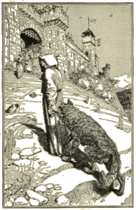 St. Francis leads the wolf of Gubbio. HJ Ford, 1912