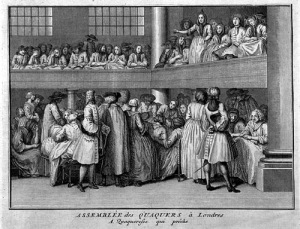Assembly of Quakers, London. Engraving.
