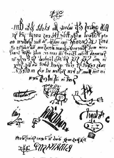 Evidence against Grandier at trial, 1634. A signed, diabolical pact written backwards.  